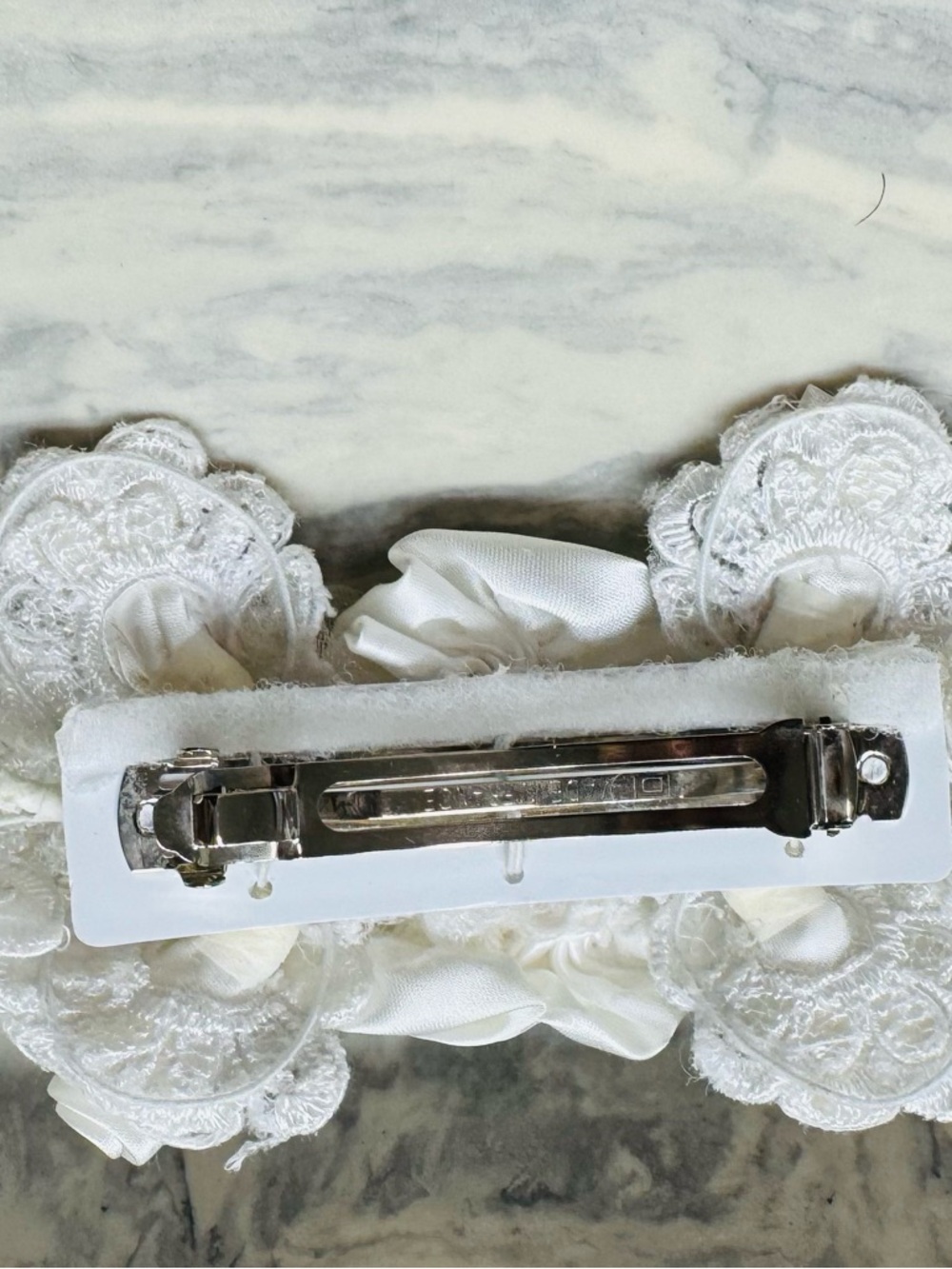 Vintage 90s Bridal Barrette Ivory Lace Pearl Satin Hair Clip Romantic 90s Style - Picture 9 of 14